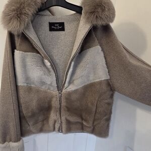 STUNNING Couture Fur Diana Rosh Raglan Jacket Wool & Mink w/ Fox Trim NWOT S/M/L